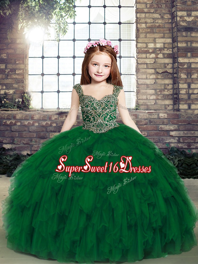 Excellent Tulle Sleeveless Floor Length Girls Pageant Dresses and Beading and Ruffles