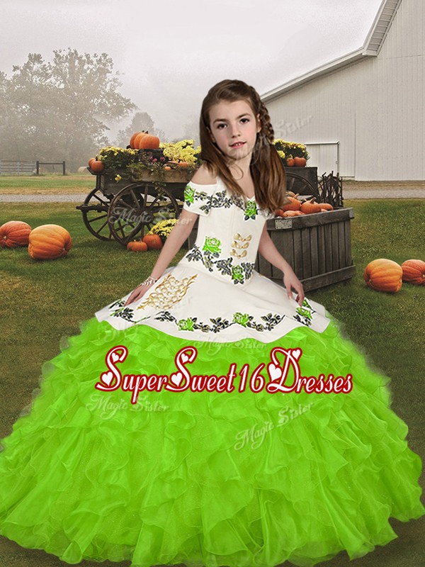  Organza Sleeveless Floor Length Little Girls Pageant Gowns and Embroidery and Ruffles