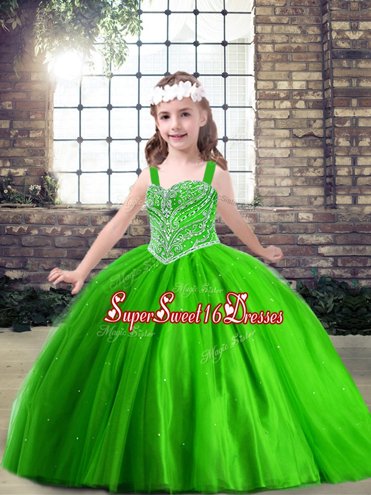 Pretty Sleeveless Beading Floor Length Little Girl Pageant Dress