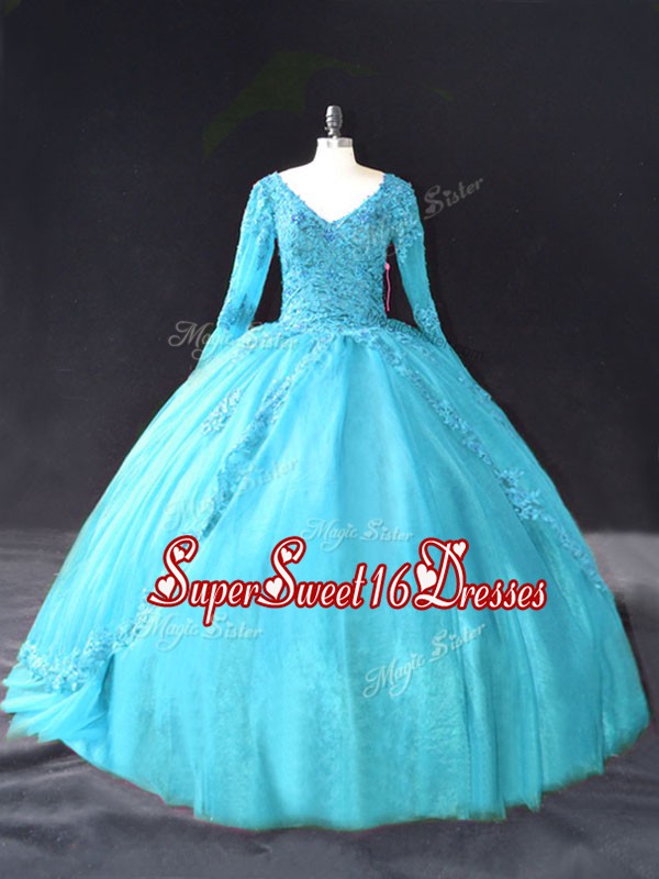 Artistic Long Sleeves Lace and Appliques Lace Up Juniors Party Dress