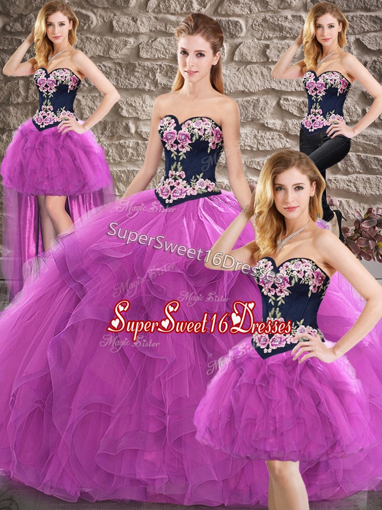  Sleeveless Floor Length Beading and Embroidery Lace Up Quinceanera Gowns with Purple