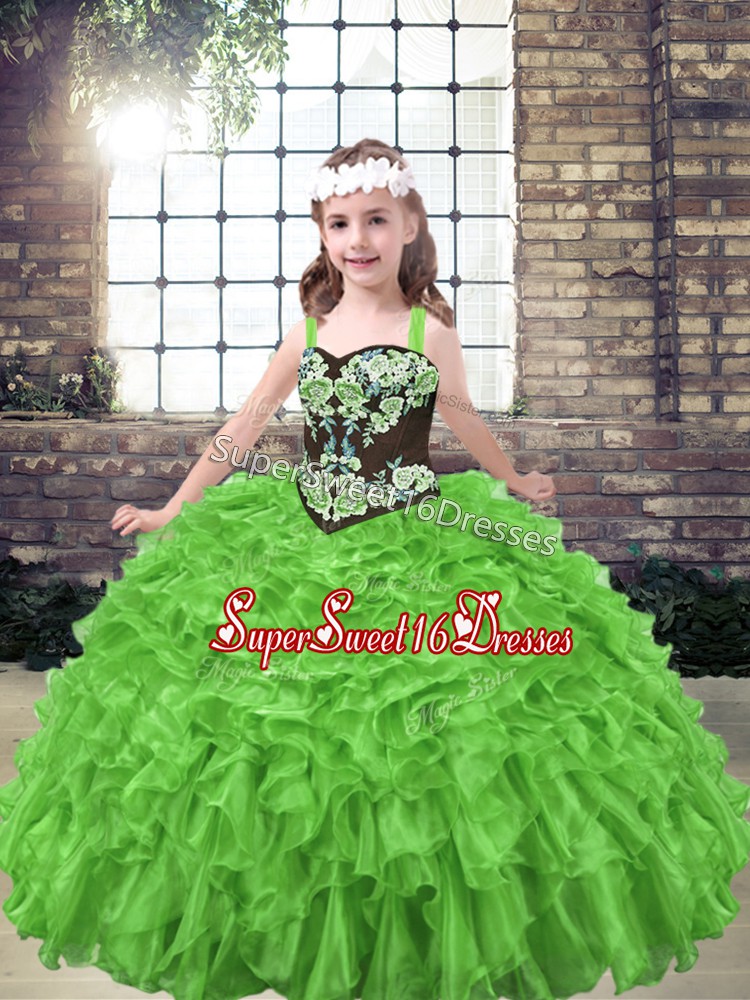 Simple Pageant Dresses Party and Wedding Party with Embroidery and Ruffles Straps Sleeveless Lace Up