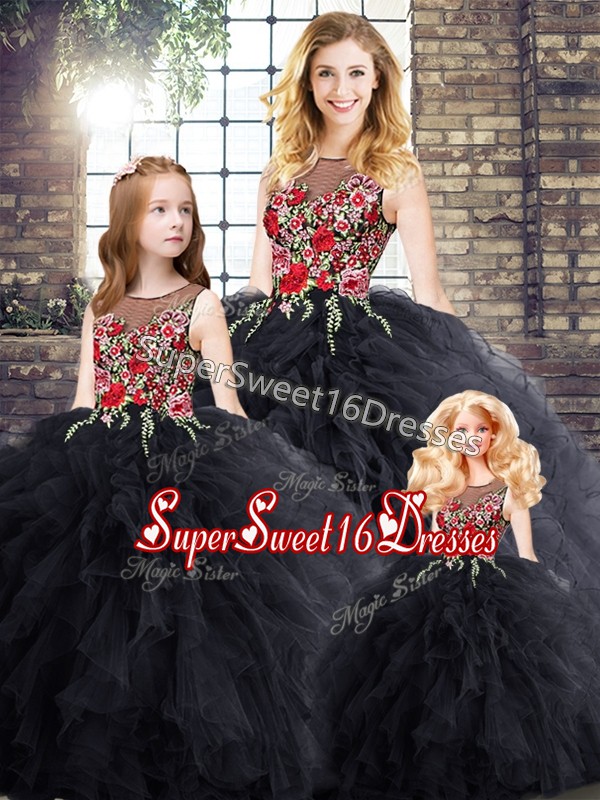 Discount Sleeveless Floor Length 15 Quinceanera Dress and Embroidery and Ruffles