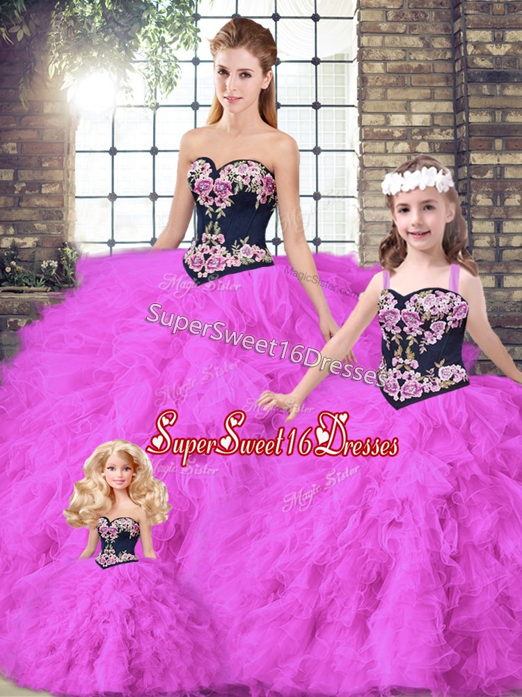High End Fuchsia Sleeveless Tulle Lace Up Sweet 16 Dress for Sweet 16 and Quinceanera