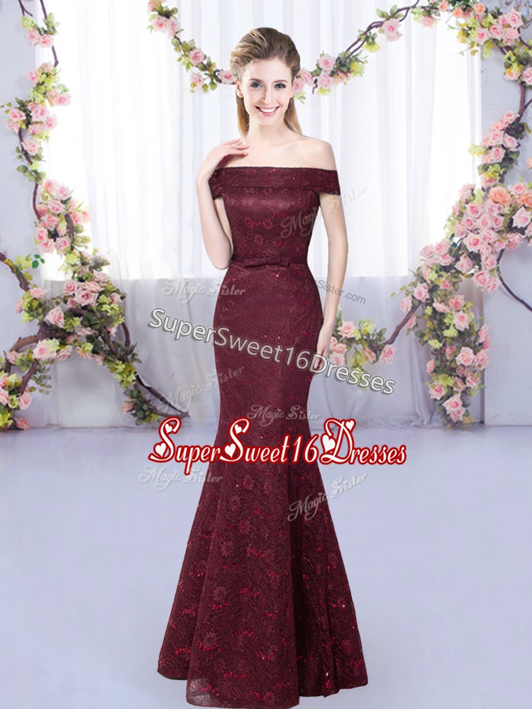 Elegant Burgundy Sleeveless Lace Up Quinceanera Court of Honor Dress for Prom and Party and Wedding Party