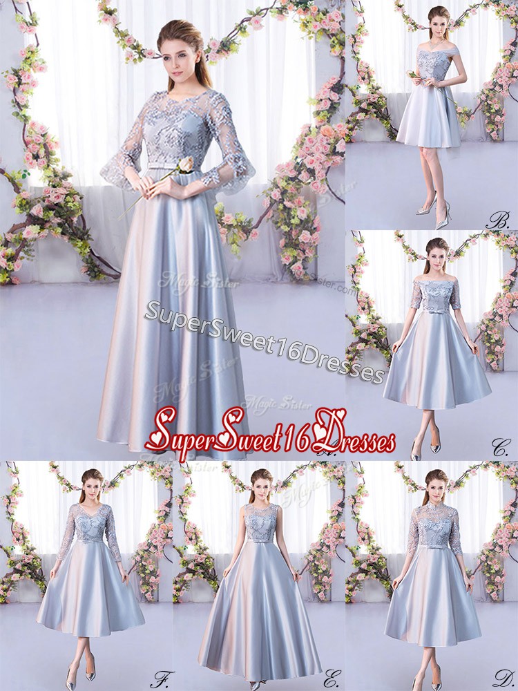 Unique 3 4 Length Sleeve Lace Up Floor Length Lace Quinceanera Court of Honor Dress