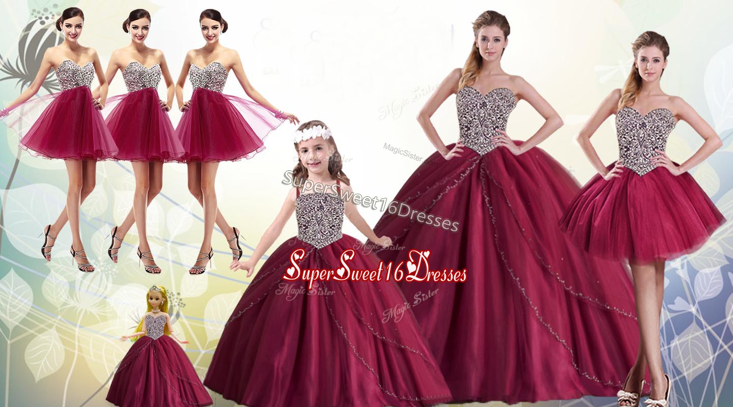 Noble Red Sweetheart Neckline Beading Quinceanera Dress Sleeveless Lace Up