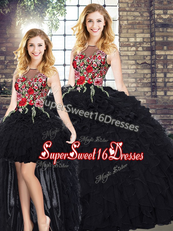 Best Selling Scoop Sleeveless Organza 15th Birthday Dress Embroidery and Ruffles Zipper
