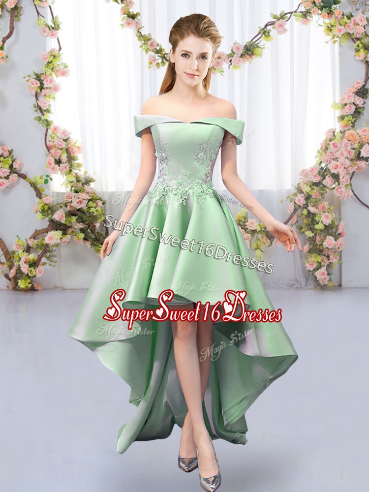 Customized Green Lace Up Damas Dress Appliques Sleeveless High Low
