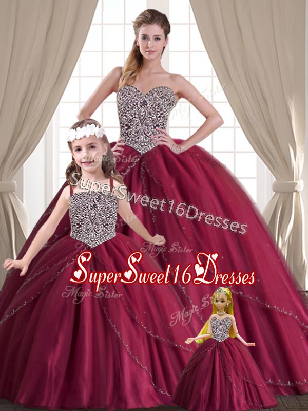 On Sale Ball Gowns Quinceanera Gowns Red Sweetheart Tulle Sleeveless Floor Length Lace Up