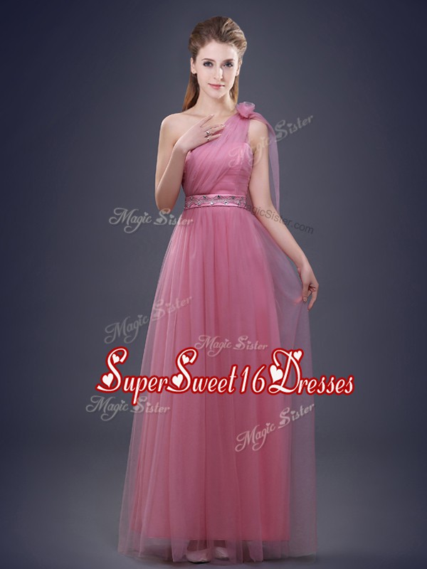  One Shoulder Sleeveless Lace Up Damas Dress Pink Tulle