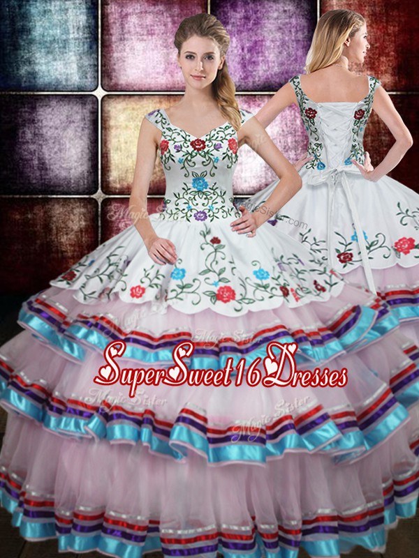  Straps Multi-color Sleeveless Beading and Embroidery Floor Length Quinceanera Dress