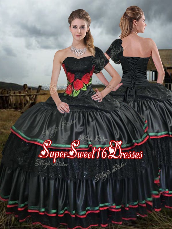  One Shoulder Taffeta Sleeveless With Train Sweet 16 Dress Sweep Train and Embroidery