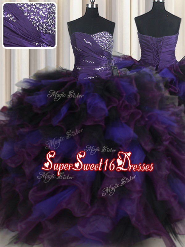  Sweetheart Sleeveless Tulle Quince Ball Gowns Beading and Ruffles Lace Up