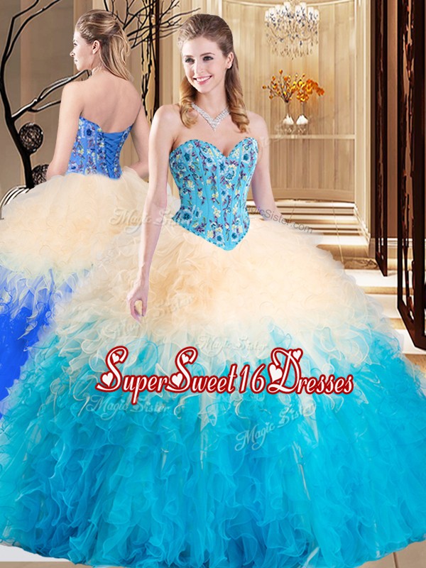 Customized Sweetheart Sleeveless Lace Up Sweet 16 Quinceanera Dress Multi-color Tulle