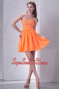 Sweetheart Empire Mini-length Beaded Decorate Dama Dresses in Orange