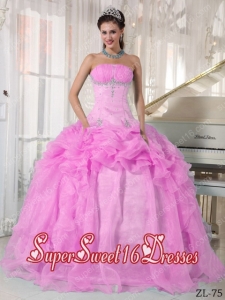 Ball Gown Strapless Organza Beading 2013 Sweet 16 Dresses in Pink