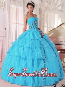 Ball Gown Sweetheart Organza Paillette 2013 Sweet 16 Dresses in Aqua Blue