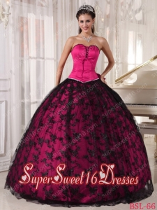 Black and Red Sweetheart Tulle and Taffeta Lace Cheap Sweet Sixteen Dresses