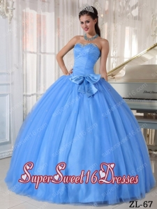 Blue Ball Gown Tulle Sweetheart 2013 Sweet 16 Dresses with Beading and Bowknot