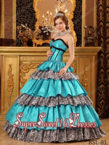 Cheap Ball Gown Sweetheart Taffeta Ruffles Turquoise Sweet Sixteen Dresses