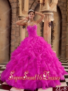 Hot Pink Sweetheart Organza 2014 Quinceanera Dress woith Beading and Ruffles