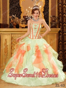 Multi-Color Ball Gown Sweetheart Floor-length Organza 2014 Quinceanera Dress with Appliques