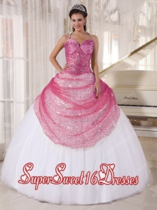Rose Pink and White Spaghetti Straps 2013 Sweet 16 Dresses with Appliques
