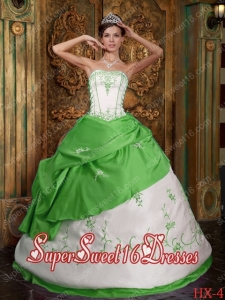Spring Green and White Floor-length Embroidery Cheap Sweet Sixteen Dresses