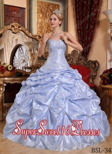 Taffeta 2014 Quinceanera Dress with Embroidery and Beading in Baby Blue