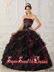 Taffeta and Organza Beading Cheap Sweet Sixteen Dresses in Burgundy and Black