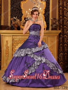 Ball Gown Strapless Taffeta Embroidery Cheap Sweet Sixteen Dresses in Purple