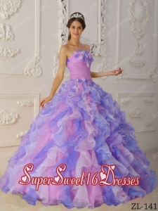 Multi-Color Ball Gown Strapless Organza Hand Flowers and Ruffles 2013 Sweet 16 Dresses