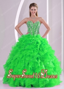 Sweetheart Ball Gown Ruffles and Beading Organza 2013 Sweet 16 Dresses