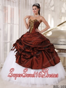 Ball Gown Sweetheart Burgundy and white Floor-length Appliques Custom Made Sweet 16 Dresses