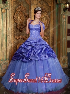 Ball Gown Sweetheart Taffeta and Organza Appliques Cheap Sweet Sixteen Dresses in Purple