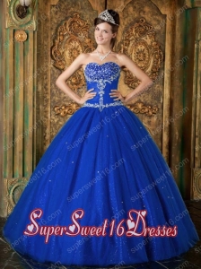 Blue A-Line / Princess Sweetheart Beading Tulle 2014 Quinceanera Dress