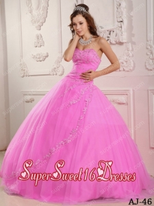 Cheap Classical Sweetheart Tulle Appliques Rose Pink Sweet Sixteen Dresses