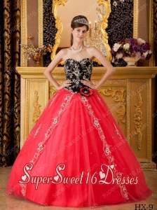 Cheap Red A-line Sweetheart Floor-length Tulle Beading Sweet Sixteen Dresses