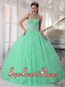 Custom Made Apple Green Ball Gown Sweetheart Tulle Beading Quinceanera Dress