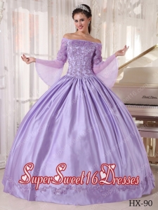 Custom Made Ball Gown Off The Shoulder Taffeta and Organza Appliques Quinceanera Dress in Lavender