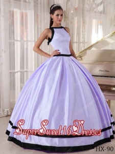 Custom Made Lavender and Black Ball Gown Bateau Satin Quinceanera Dress