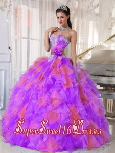 Organza Appliques and Ruffles Sweetheart Custom Made Sweet 16 Dresses in Multi-color