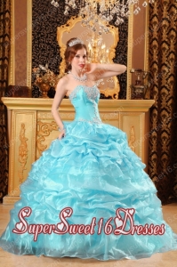 Popular Appliques Baby Blue Sweetheart Organza 2014 Quinceanera Dress