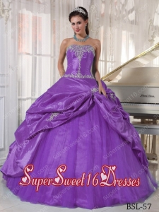 Purple Ball Gown Custom Made Strapless Taffeta and Tulle Quinceanera Dress with Appliques
