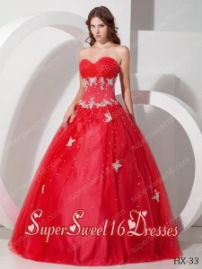 Sweetheart Ball Gowns Appliques Beadings Red Discount Sweet Sixteen Dresses