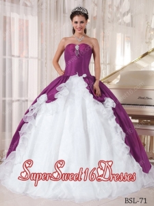 Sweetheart Custom Made Purple and White Ball Gown Organza and Taffeta Beading Quinceanera Dress