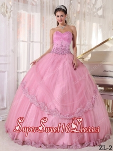Sweetheart Pink Ball Gown Custom Made Taffeta and Tulle Appliques Quinceanera Dress