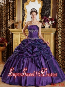 Eggplant Purple Ball Gown Strapless Floor-length Pick-ups Taffeta Custom Made Sweet 16 Dresses