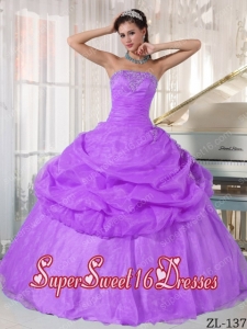 Lavender Ball Gown Strapless With Organza Appliques Cute Sweet Sixteen Dresses